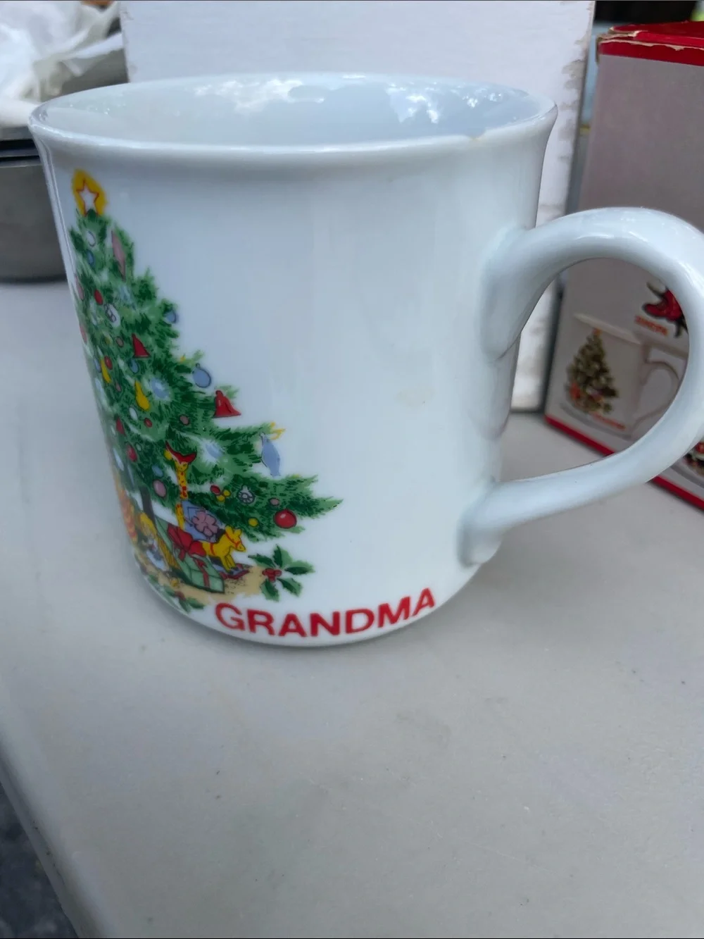 Vintage Grandma Christmas Tree Holiday Mug - White